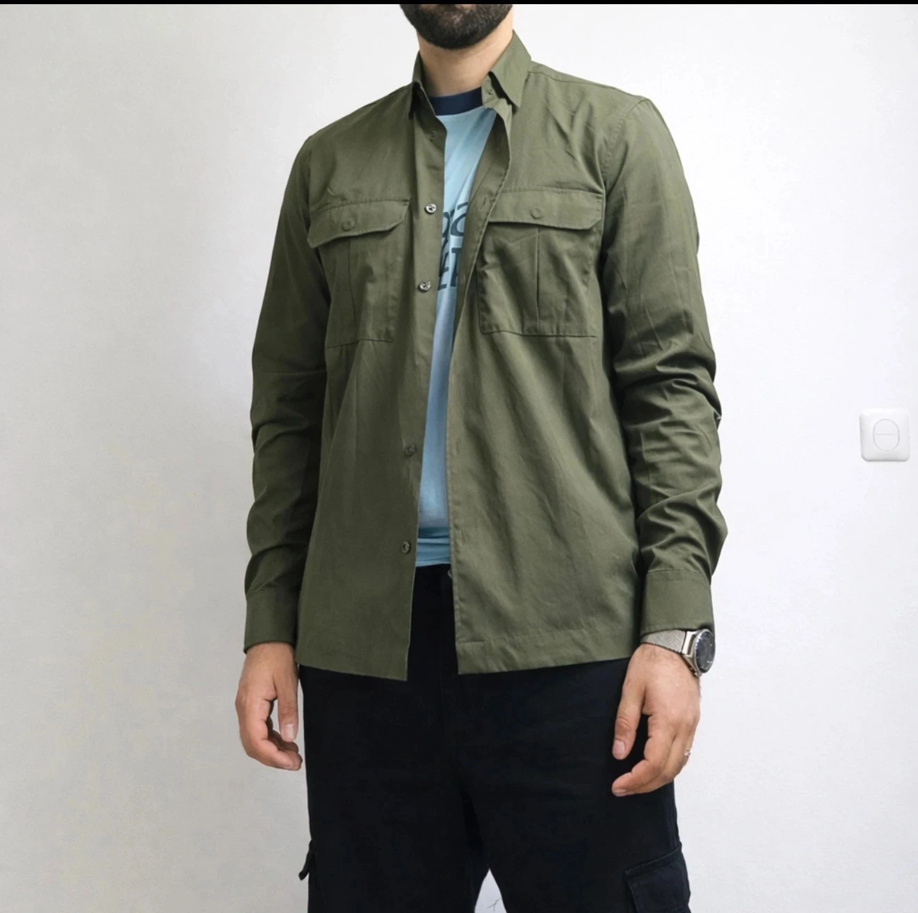 Sobrecasaco / Camisa Zara cáqui estilo militar - Tamanho M – photo 3